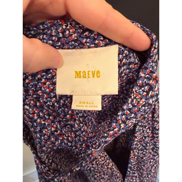Maeve Anthropologie Blue Ditsy Floral Choker Blouse Cutout Flutter Sleeve Top - Image 6