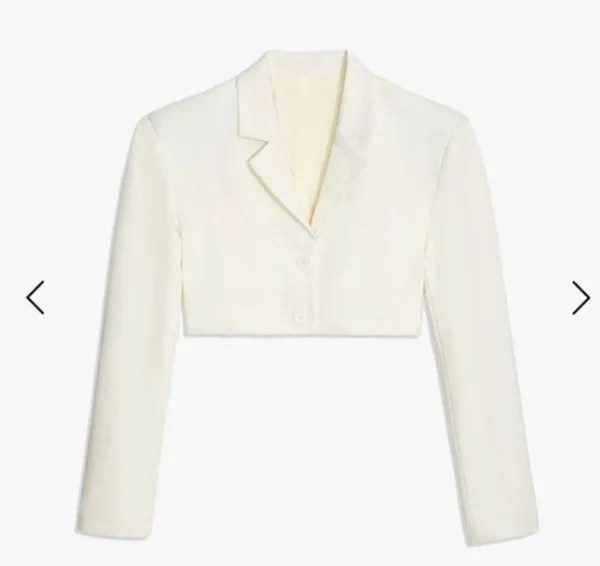 NWT WeWoreWhat cropped blazer + pleated skirt set in herringbone twill vanilla - Image 2