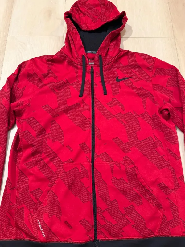 Nike Therma-Fit Red Camo/Geometric Athletic Full Zipper Hoodie Men's Size Large - Image 3