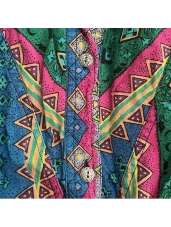 Rodeo Western Wear Bright Colored Southwestern Long Sleeve Button Down Shirt - Image 3