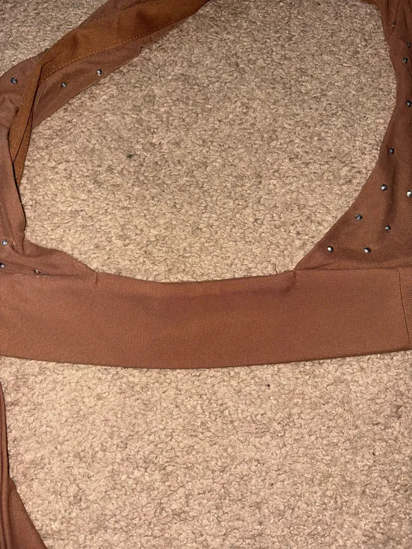 Boutique Cropped Rhinestone Tie Top Brown - Image 5