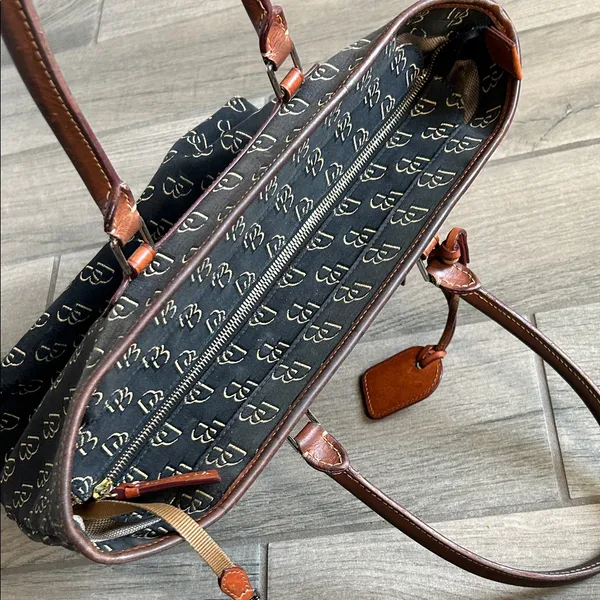 Dooney & Bourke Black and Brown Logo Satchel - Image 8