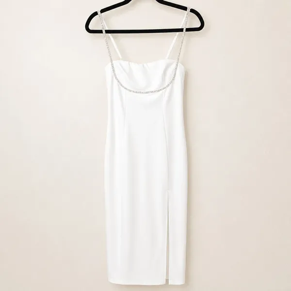 Lulus NWOT Upscale Flirt Ivory Rhinestone Sleeveless Bodycon Midi Dress XS - Image 5