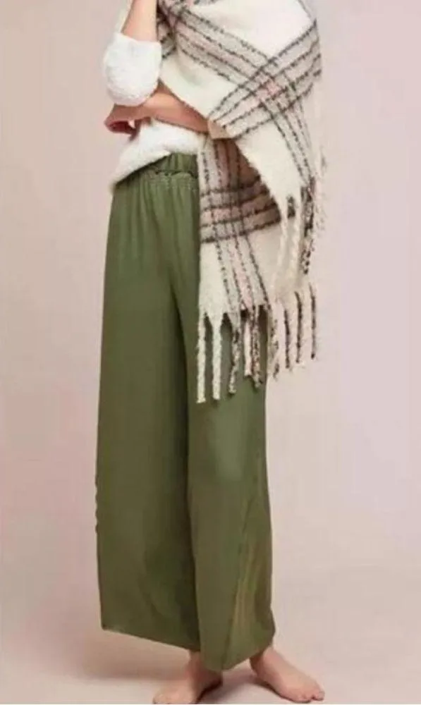 Anthropologie Saturday Sunday Olive Satin Wide Leg Pull On Pants - Image 3