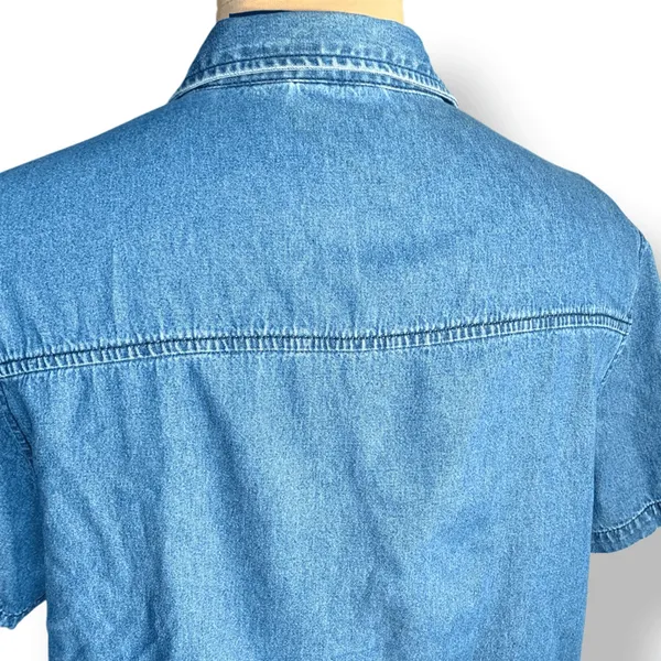 Vintage Chambray DenimPicnic Embroidered Denim Button Front Shirt Medium America - Image 4