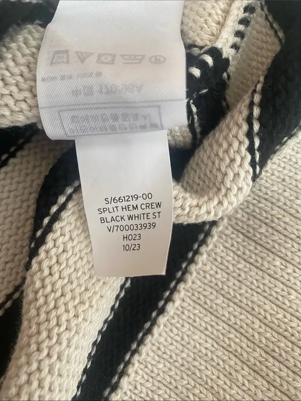 GAP Crew Neck Cotton Nautical Split Hem Striped Sweater Pullover Black Cream M - Image 7
