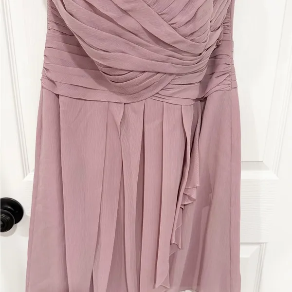 NWT David’s Bridal Formal Mauve Chiffon Ruched Strapless Size 12 Mini Dress - Image 2