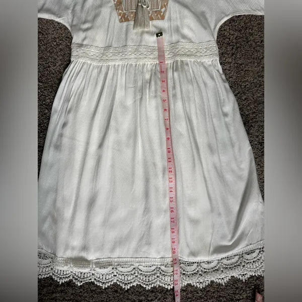 Ella Moon‎ White Embroidered Tassel Tie Boho Mini Dress Size S - Image 9
