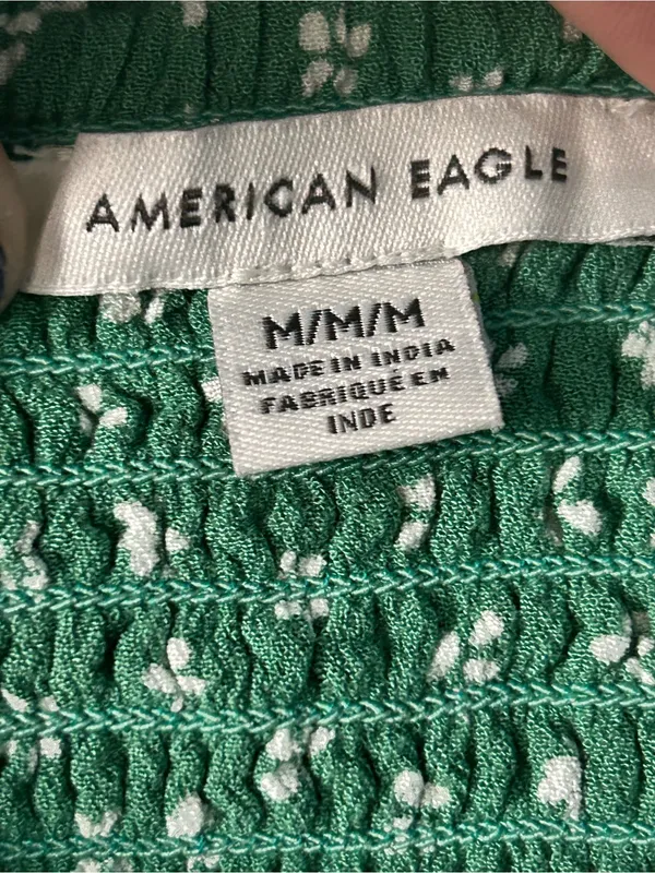 American Eagle Green & White Floral Smocked Square-Neck Mini Dress MD - Image 9