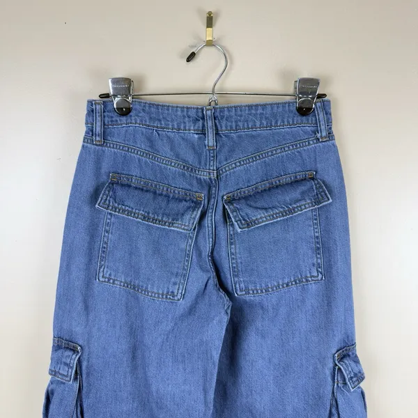 Wild Fable Women’s Mid Rise Baggy Cargo Jeans Blue Denim Wide Leg Utility Size 2 - Image 6