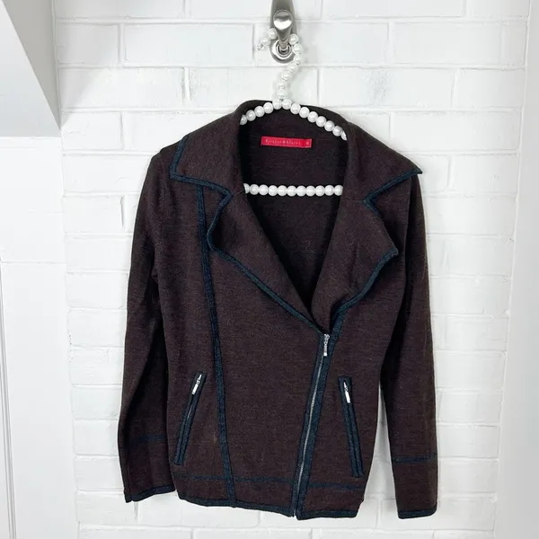 Krimson Klover Brown Knit Asymmetrical Zip Wool Jacket Size XS - Image 3