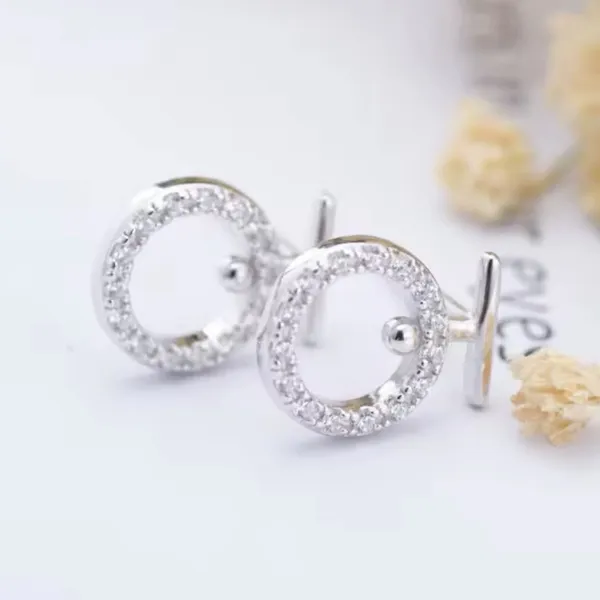 Circle‎ CZ Stud Earrings | White Gold Plated Silver - Image 7