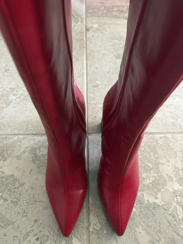 Wild Pair Islah Block Heel Knee High Boots in Red, Size 8.5, NEW - Image 5