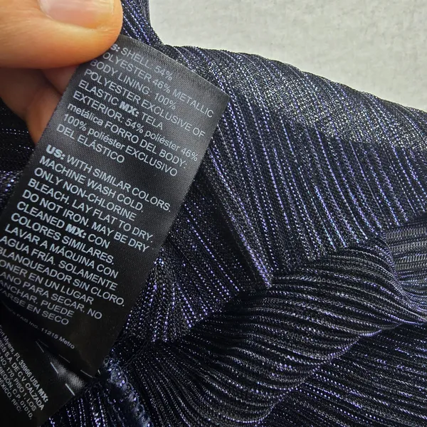 White House Black Market Navy Blue Metallic‎ Pleated Smocked Peplum Blouse Small - Image 7