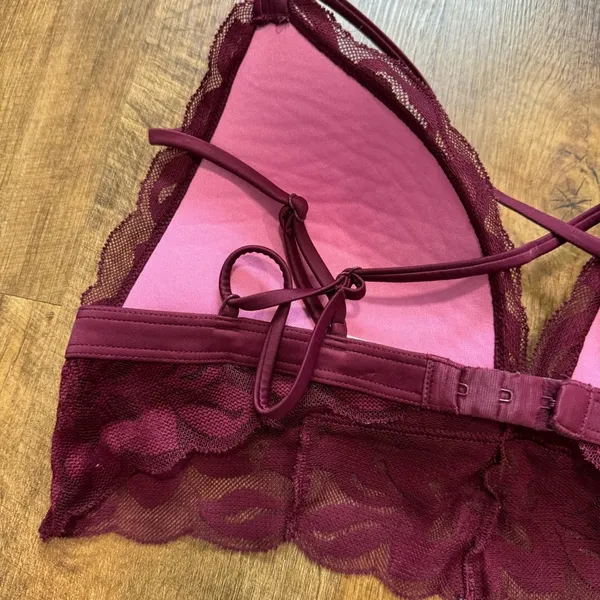 PINK Victoria’s Secret Pushup Bralette Bra Sz Medium Lace Trim Longline - Image 8