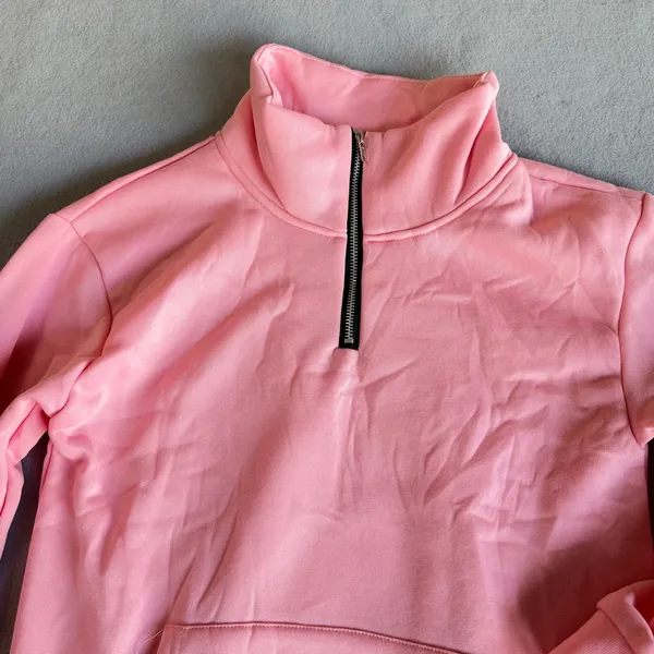 Women's Pink 1/4 Zip High Neck Sweatshirt Size Medium #260635 - Image 2