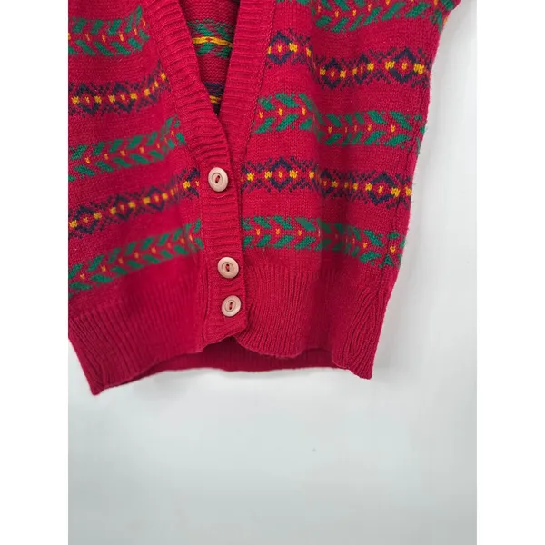 VTG Sweater Vest Women Small Red Fair Isle Button USA Grannycore Preppy Retro - Image 2