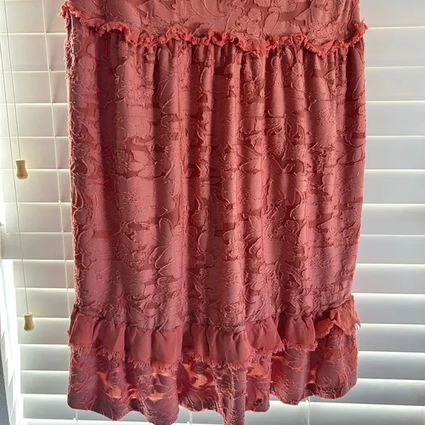Anthropologie babydoll Pink Textured Floral Mini Dress Coquette Romantic XS - Image 4
