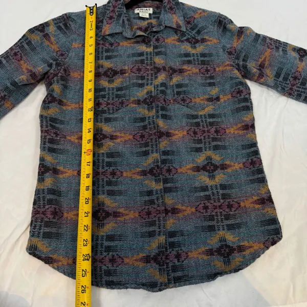 Ariat Re-AL Relaxed Fit Southwestern Jacquard Button Down Shirt Blue Purple Sz M - Image 5