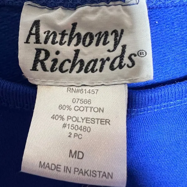 Vintage Anthony Richards Blue‎ 2 Piece Lounge Set Top Pants Sweatsuit M - Image 2