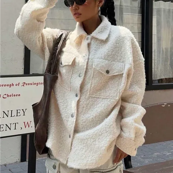 Women's Cream Sherpa Jacket Size XS - Image 2