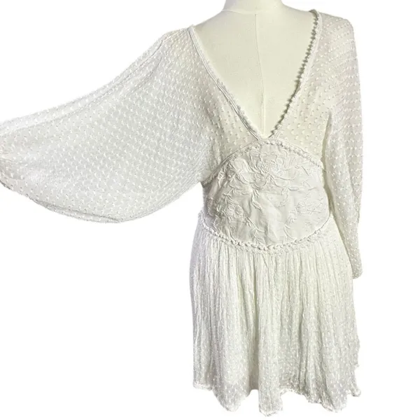 Free People Bohemian Ethereal Cottage Sweet Dreams Mini Dress in Tofu Large - Image 6
