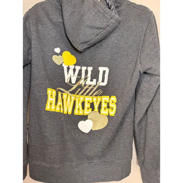 Jones & Mitchell University of Iowa Hawkeyes Hoodie Grey Glitter Hearts Large - Image 5