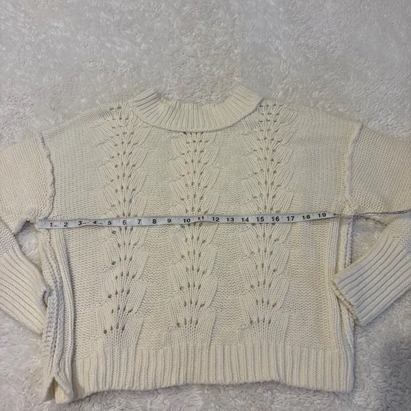 Free People Womens Cropped Bell Song Knit in Bone Sweater Boho Indie Casual Sz L - Image 4