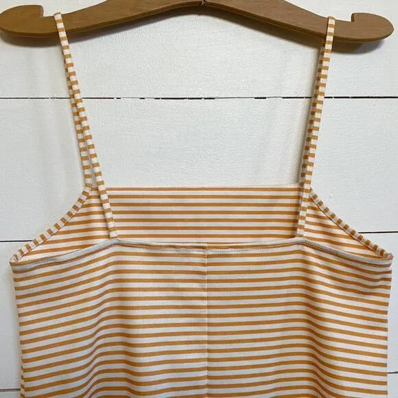 ZARA Orange White Spaghetti Stripe 90s Y2K Stretch Mini Dress -‎ S - Image 9