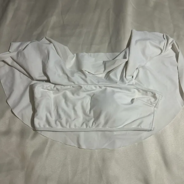 White Off Shoulder Ruffle Swim Top Romantic Style Size L - Image 2
