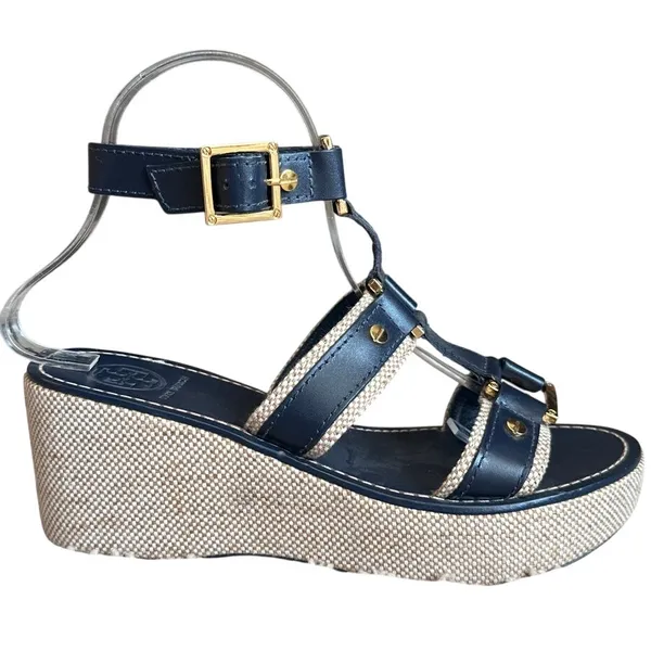 Tory Burch Navy Platform‎ Wedge Sandals 7 - Image 2