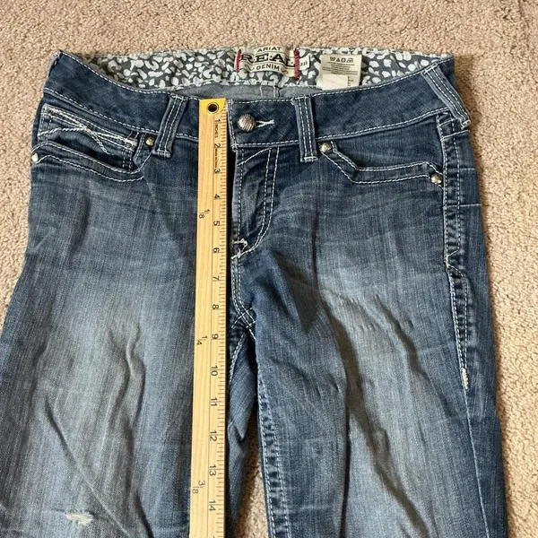 Ariat Womens Real Denim Bootcut Jeans Low Rise Whiskered Distressed Medium Wash - Image 6