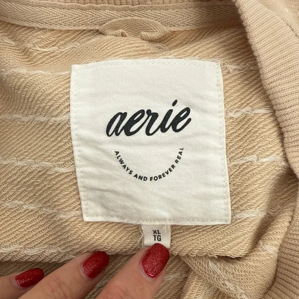 Aerie Women's Tan Textured Dot Crewneck Sweatshirt XL Oversized Comfy Athleisure - Image 6