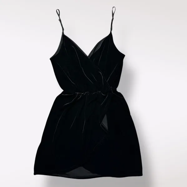 Abercrombie &‎ Fitch Black Velvet V-Neck Faux Wrap Mini Dress Size M Classic - Image 6