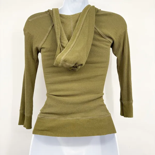 Abercrombie & Fitch Women Olive Green Y2K Bella Swan Waffle Knit Henley Hoodie S - Image 8