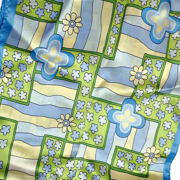 Collection XIIX Fun Mod Geo Blue Green Floral 100% Silk Scarf LTD 10X50 - Image 5