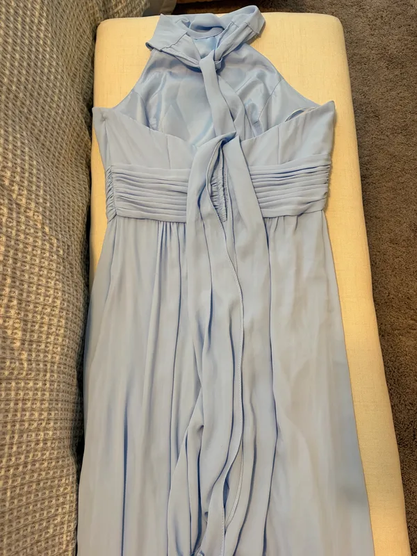 David's Bridal Bridesmaid Dress Blue Halter - Image 4