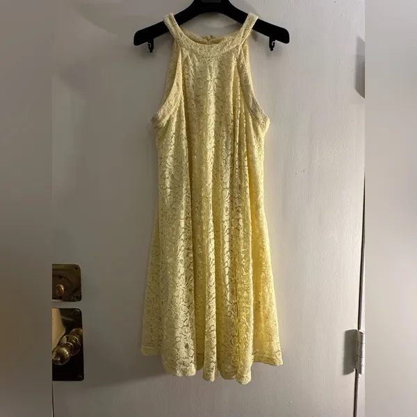 Betsey Johnson 2000s vintage Butter Yellow Lace MinI Swing Dress Sz 8 - Image 2