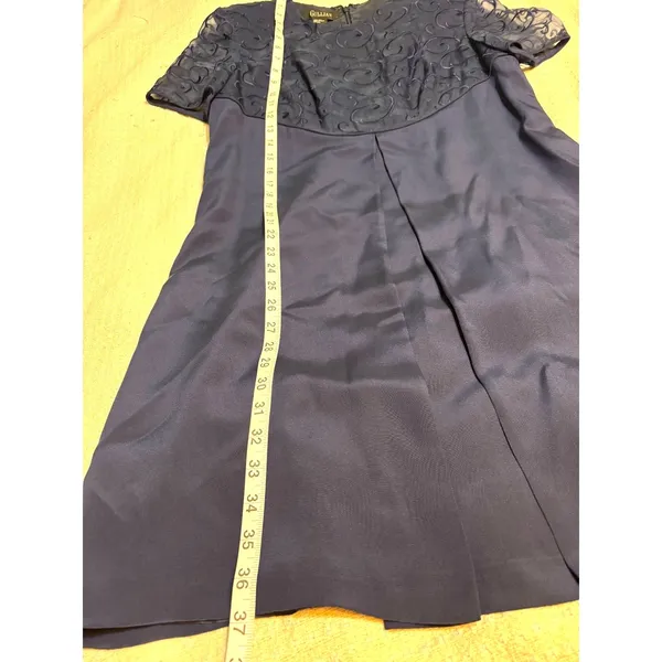 Vintage Gillian 100% Silk Dress Size 10 – Navy Embroidered - Image 2
