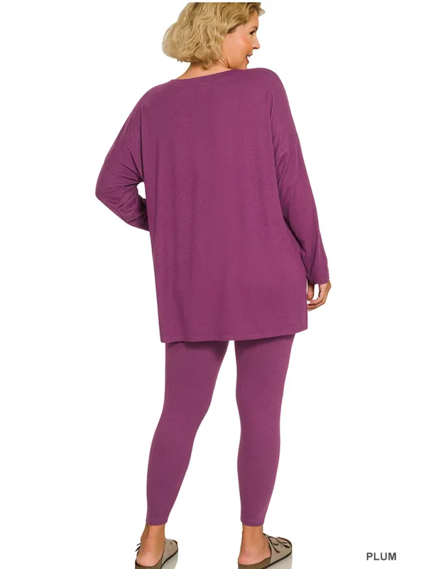 New!Plus Size Plum V-Neck Loungeset Top & Leggings - Size 3X - Image 2