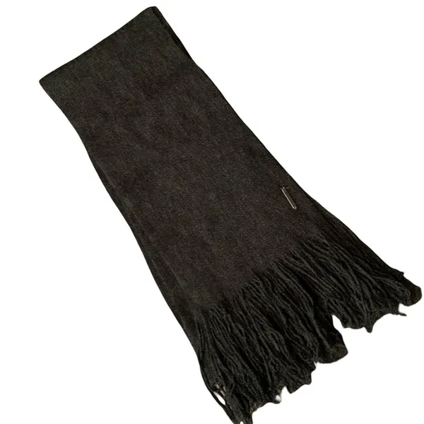 Smartwool Gray Merino Wool Blend Knit Rectangle Scarf Fringe Logo Accent Winter - Image 3
