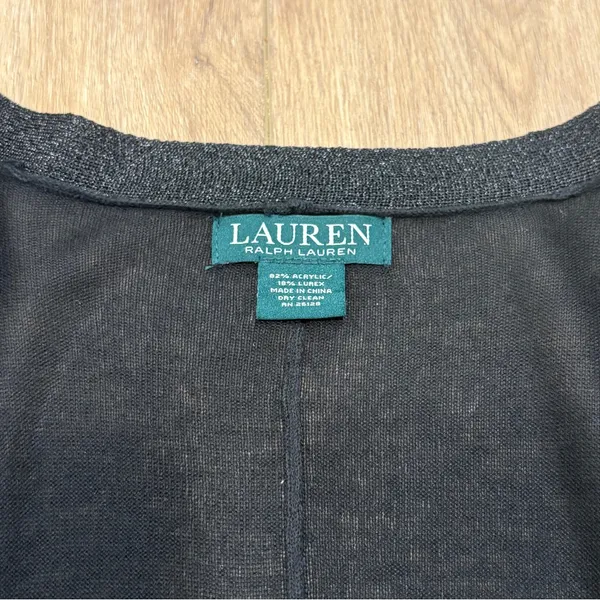 🌟Lauren Ralph Lauren🌟 Sweater Knit Ruana Wrap W. Lurex Trim Black One Size - Image 2