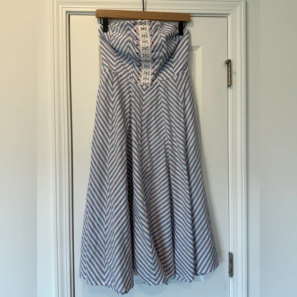 Anthropologie Maeve Strapless A-Line Blue and White Dress - Image 3