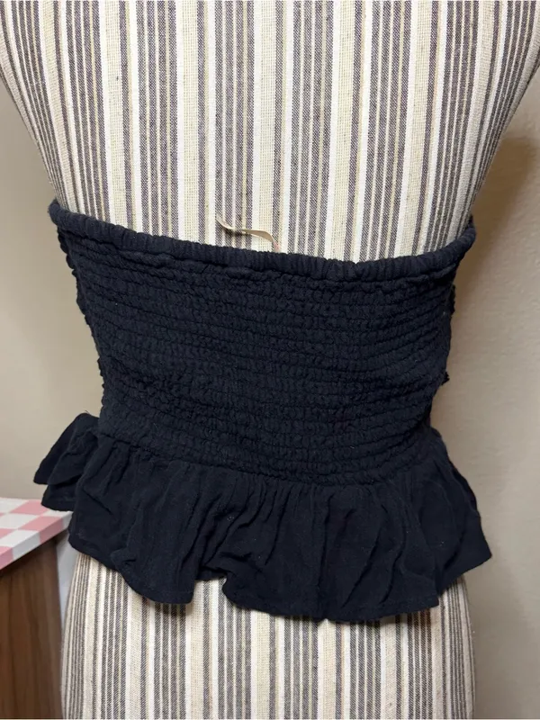 Free people cotton Black Strapless Ruching Peplum Top casual luxury preppy small - Image 4