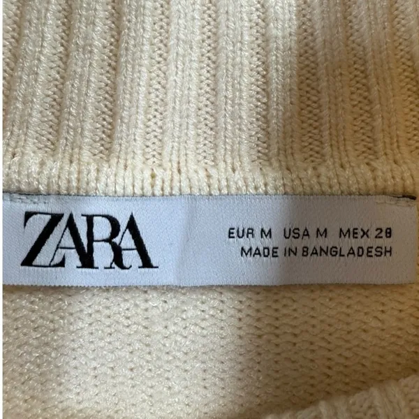 Zara Womens Medium Striped Turtleneck Sweater Cream Navy Long Sleeve Chunky Knit - Image 3