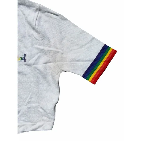UNIF Rainbow Trim Cropped Tee Women’s Small White Embroidered Logo Y2K Festival - Image 6