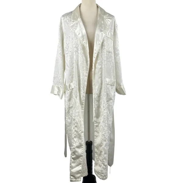 Rare‎ Vintage 90's Victoria's Secret Ivory Floral Satin Long Robe Womens Small - Image 7