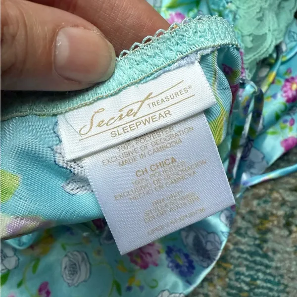 Vintage 90s Y2K Secret Treasures blue floral lace short slip dress, size small - Image 7