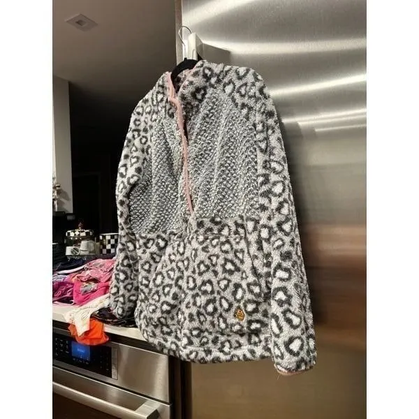 Simply Southern Women's L 1/2-Snap Fleece Animal Print Pullover Gray Pink XL - Image 2