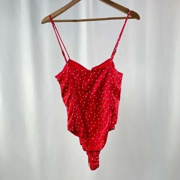 NWT Zara Satin Star Print Thong Bodysuit‎ in Red Size Medium - Image 7